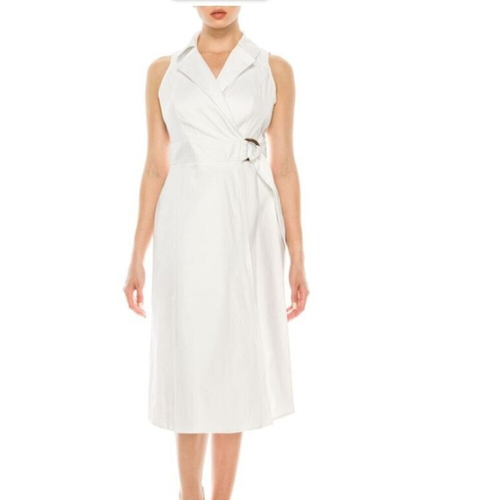 London Style Collection Collared Wrap Dress - White - Womens size 8 - NEW